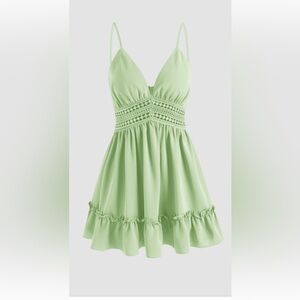 Cider solid hollowed out ruffle mini dress